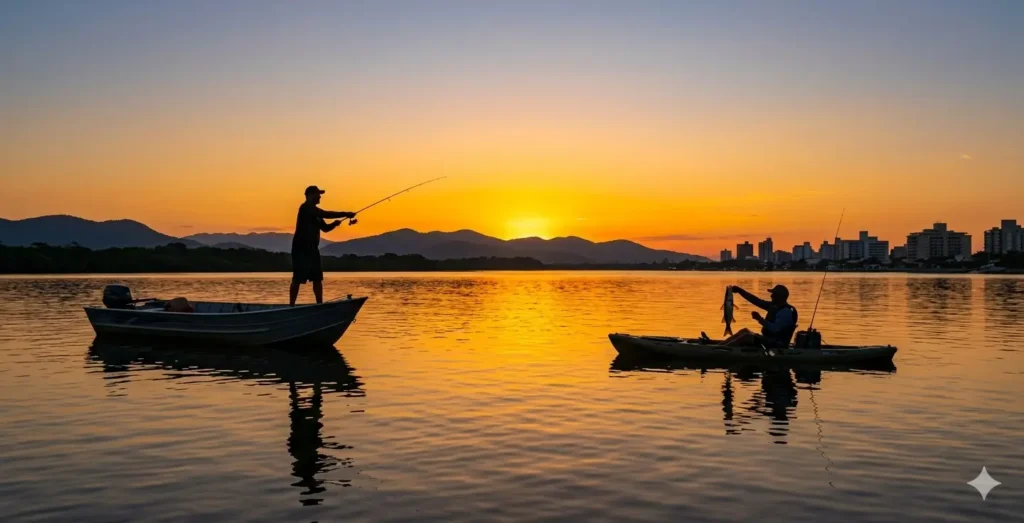 Rio Itapocú em Barra Velha pesca esportiva ao pôr do sol