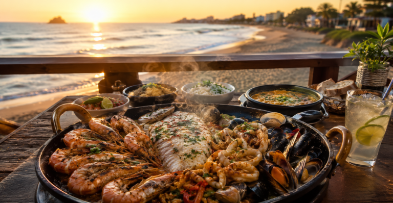 Restaurante local em Barra Velha com prato quente de frutos do mar